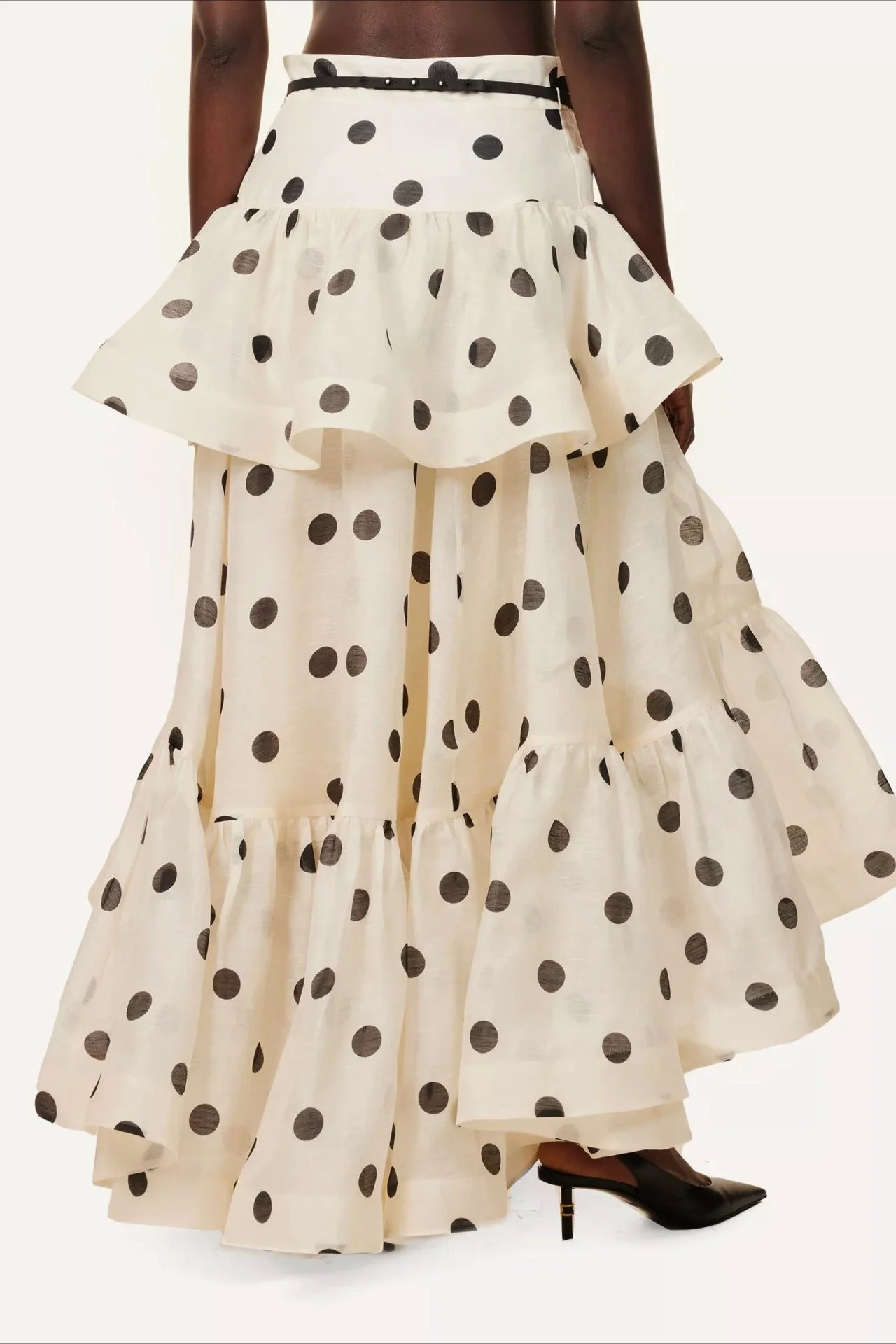 Tiered Ruffle Polka Dot Midi Skirt - Image 3