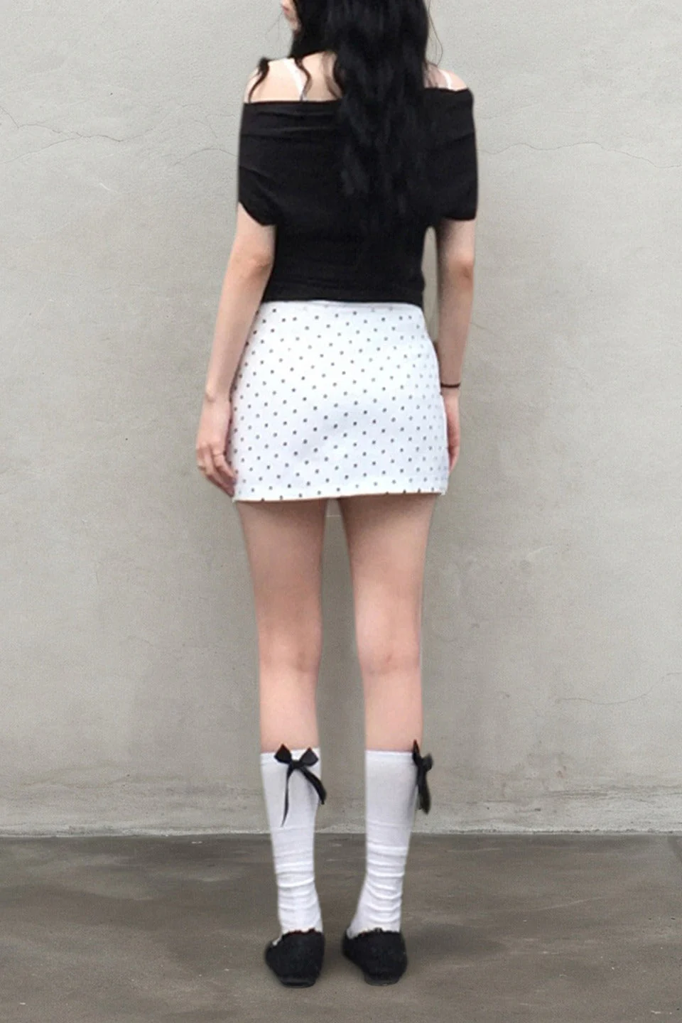 White Polka Dot Bodycon Mini Skirt - Image 3