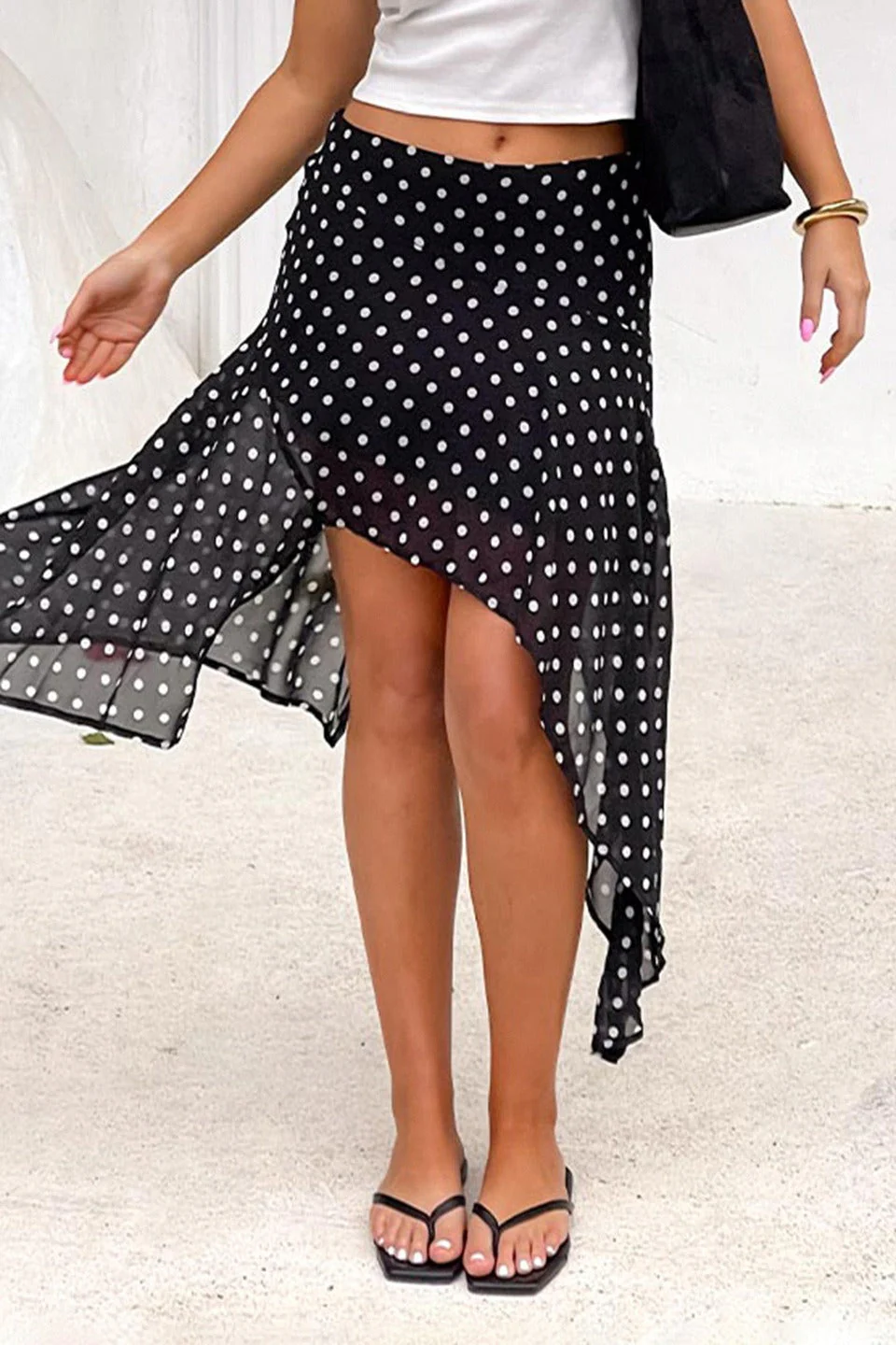 Polka Dot Wrap Tie Midi Skirt - Image 2