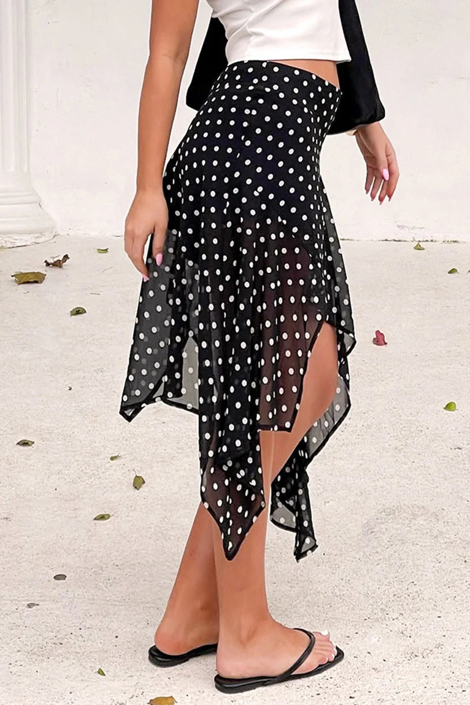 Polka Dot Wrap Tie Midi Skirt - Image 3