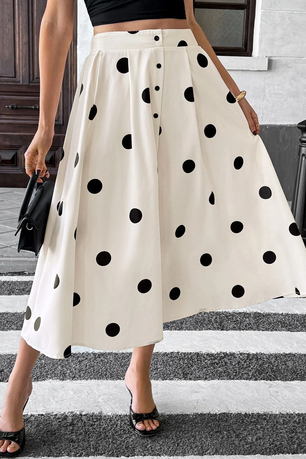 Polka Dot Elastic Waist Skirt - Image 2