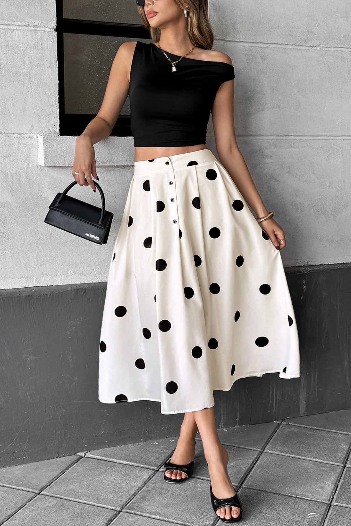 Polka Dot Elastic Waist Skirt - Image 3