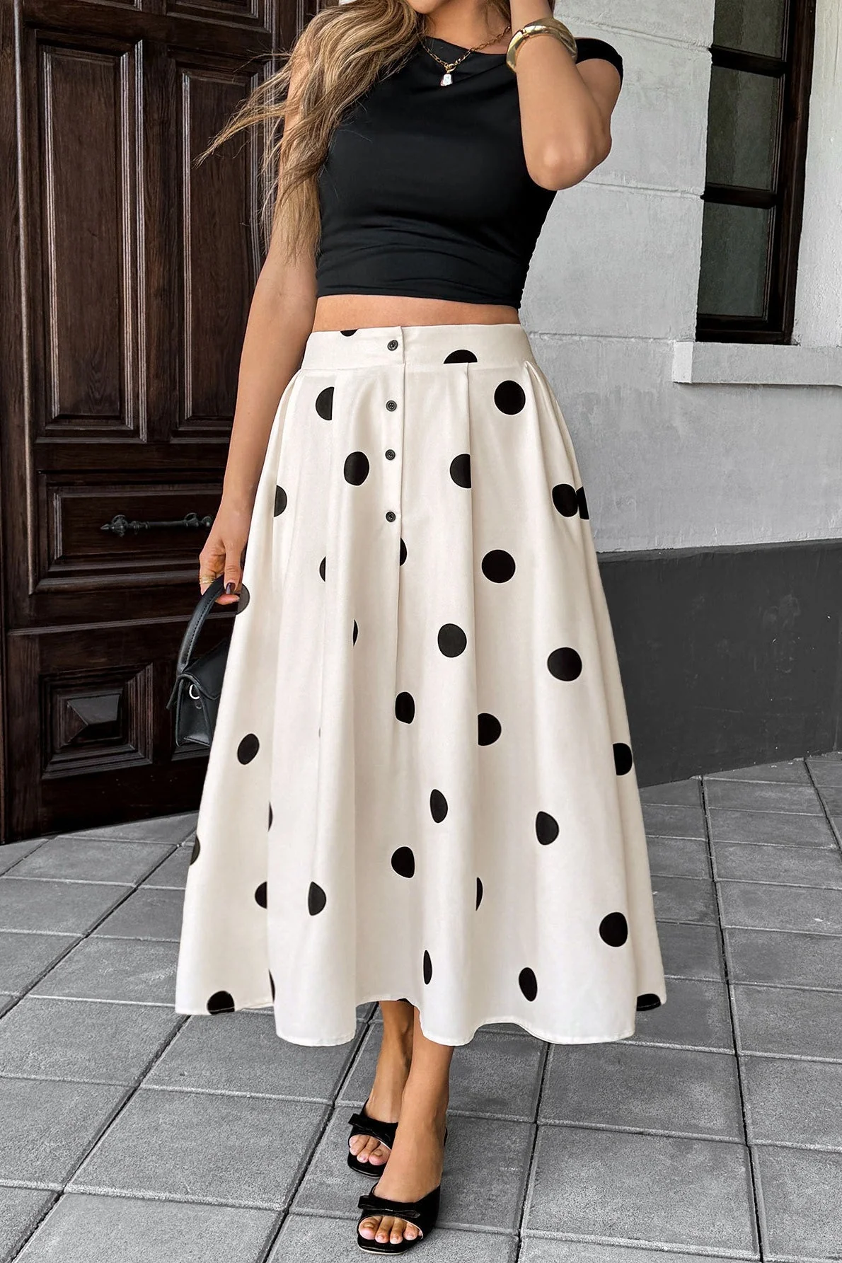 Polka Dot Elastic Waist Skirt - Image 4