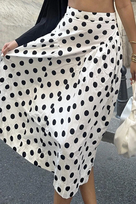 Polka Dot High Waist A-Line Skirt - Image 3