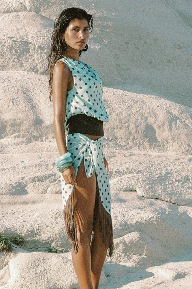 Polka Dot One Shoulder Two Pieces Set - Image 3