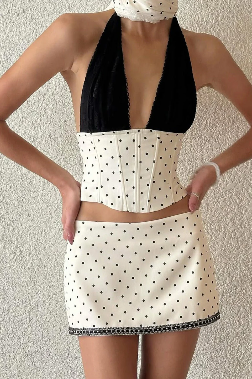 Polka Dot Lace Halter Two Pieces Set - Image 2