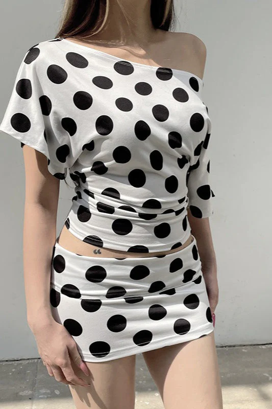 Batwing Sleeve Dot Top Two Pieces Set - Image 2