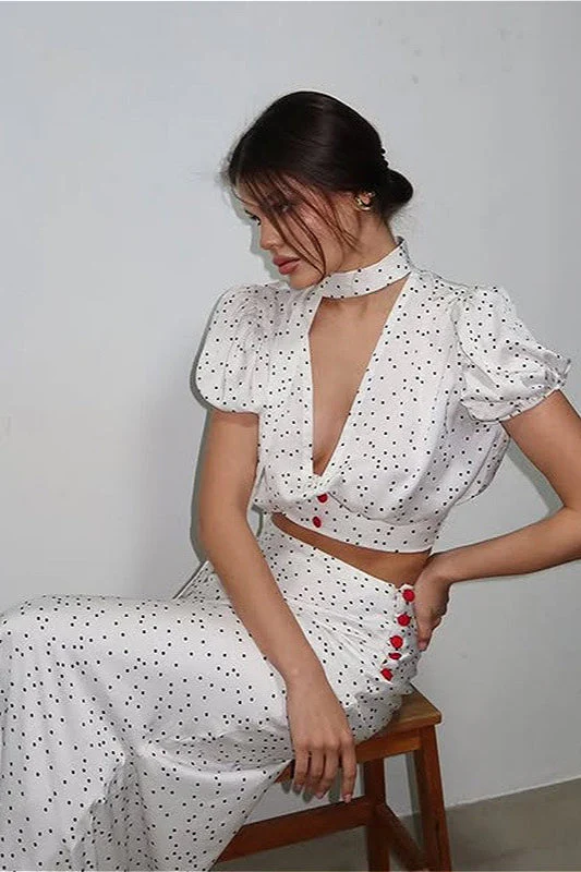 Polka Dot V-Neck Maxi Two Pieces Set - Image 2