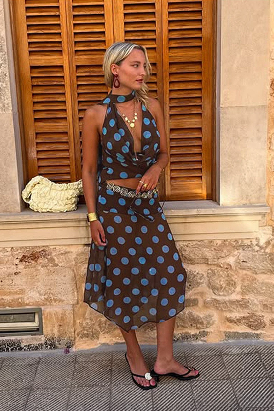 Colorblock Polka Dot Mesh Two Pieces Set - Image 2