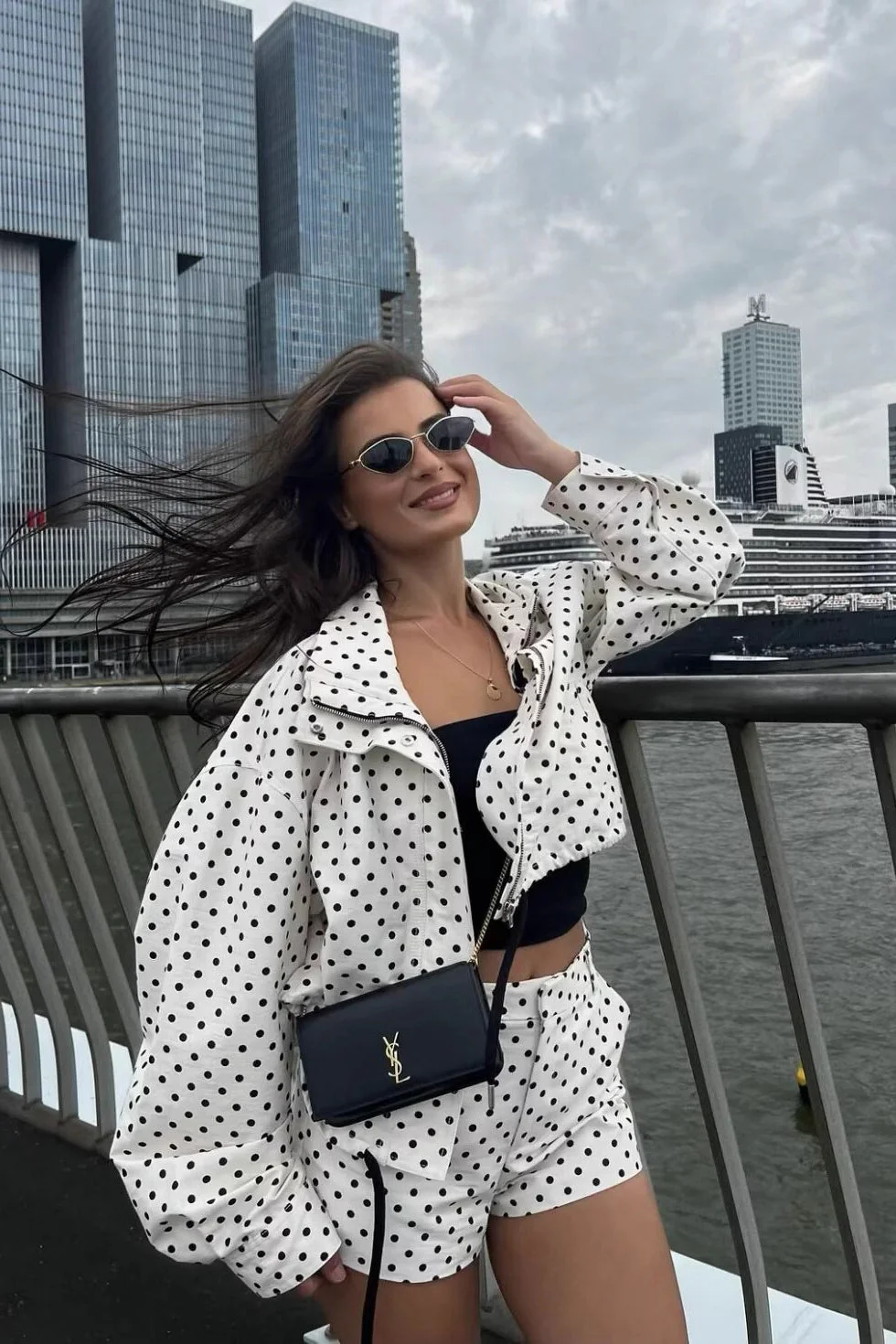 Polka Dot Drawstring Top Two Pieces Set - Image 3