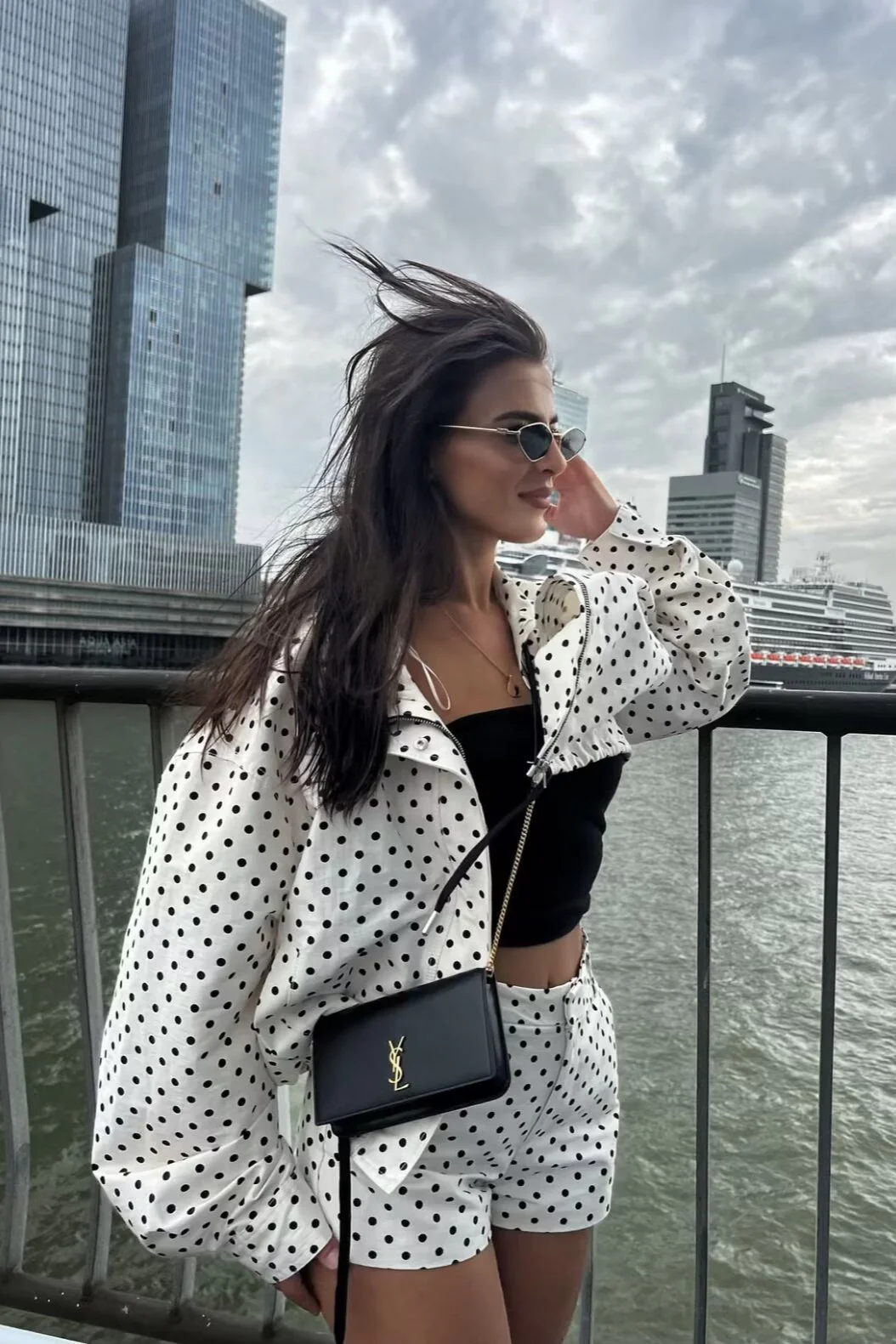 Polka Dot Drawstring Top Two Pieces Set - Image 4