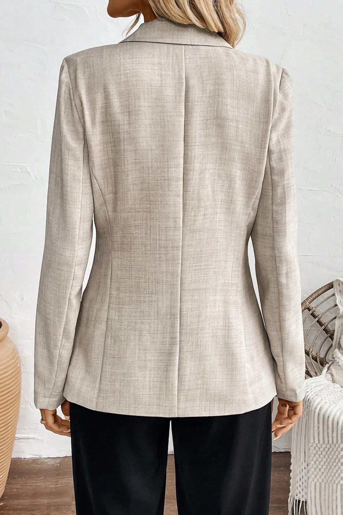 Vintage Solid Color Long Sleeve Blazer - Image 2
