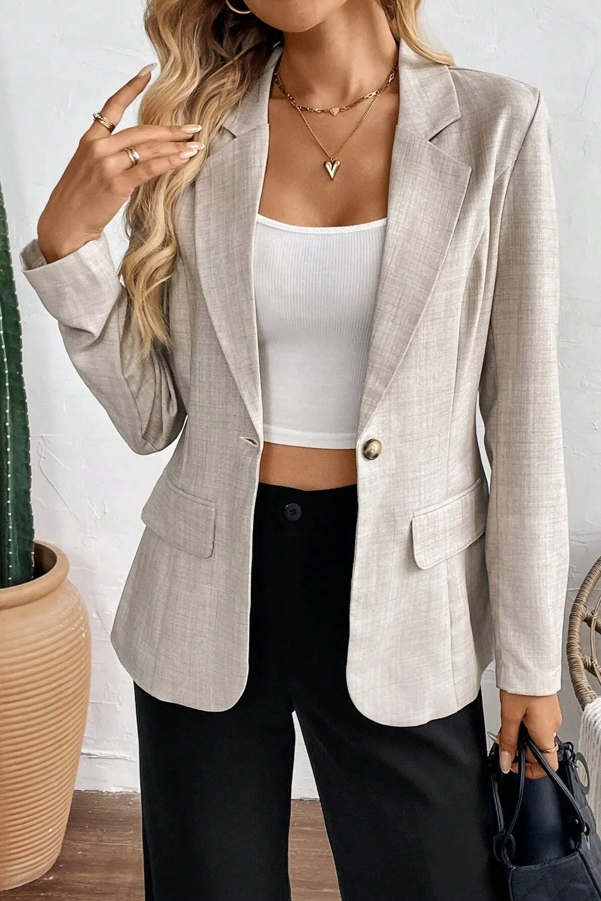 Vintage Solid Color Long Sleeve Blazer - Image 4