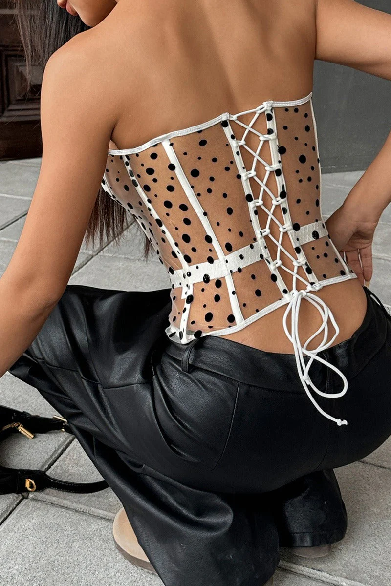 Black White Polka Dot Bustier Corset - Image 3