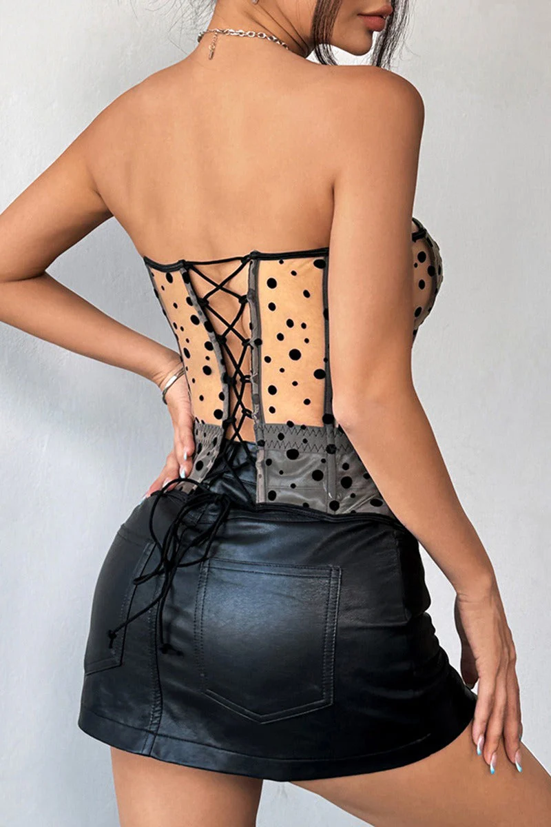 Black White Polka Dot Bustier Corset - Image 5