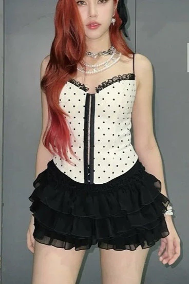 Lace Trim Polka Dot Bustier Corset - Image 3