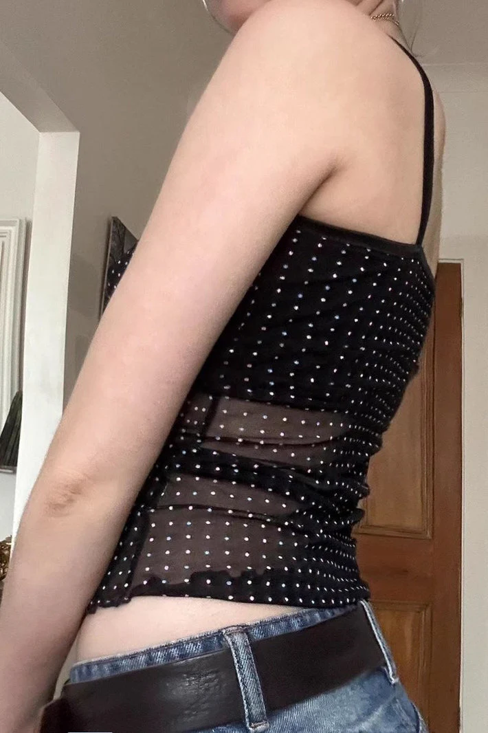 Sheer Polka Dot V-Neck Halter Cami Crop Top - Image 3