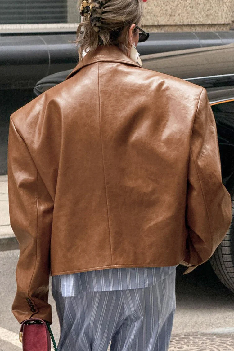 Vintage Oversized PU Leather Blazer - Image 3