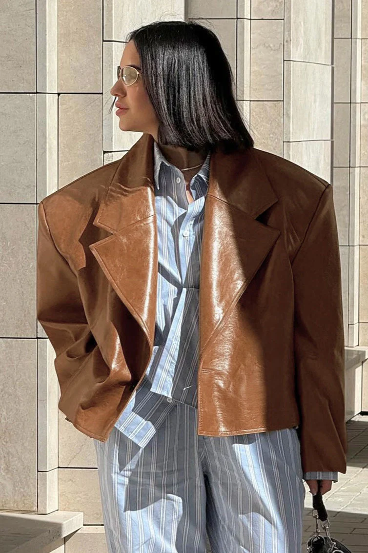 Vintage Oversized PU Leather Blazer - Image 4