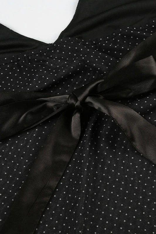 Polka Dot Satin Bow Tie Backless Halter Crop Top - Image 4