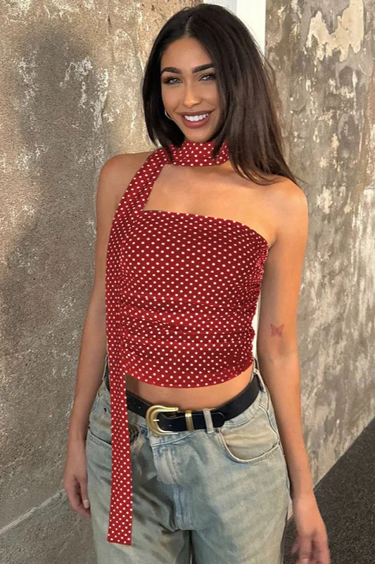 Polka Dot Print Slim Fit Bustier Crop Top - Image 3