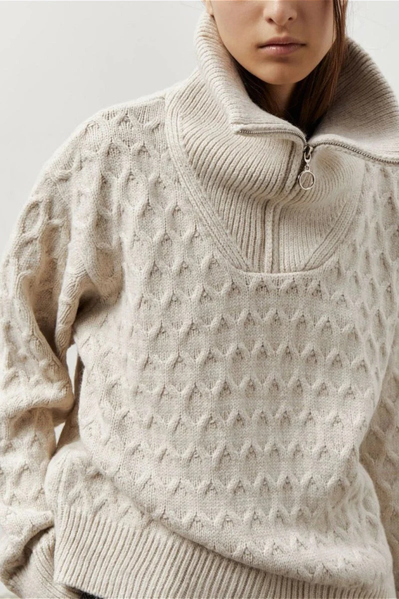 Vintage Chunky Knit High Neck Zip Up Sweater - Image 4