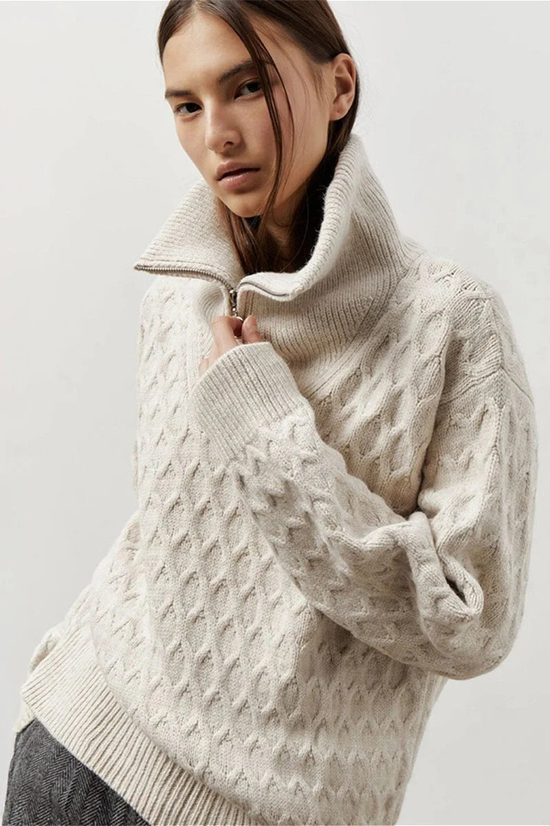 Vintage Chunky Knit High Neck Zip Up Sweater - Image 5