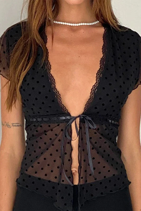 Polka Dot Loose Fit Short Sleeve Crop Top - Image 3
