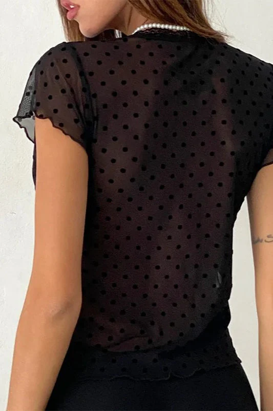 Polka Dot Loose Fit Short Sleeve Crop Top - Image 4