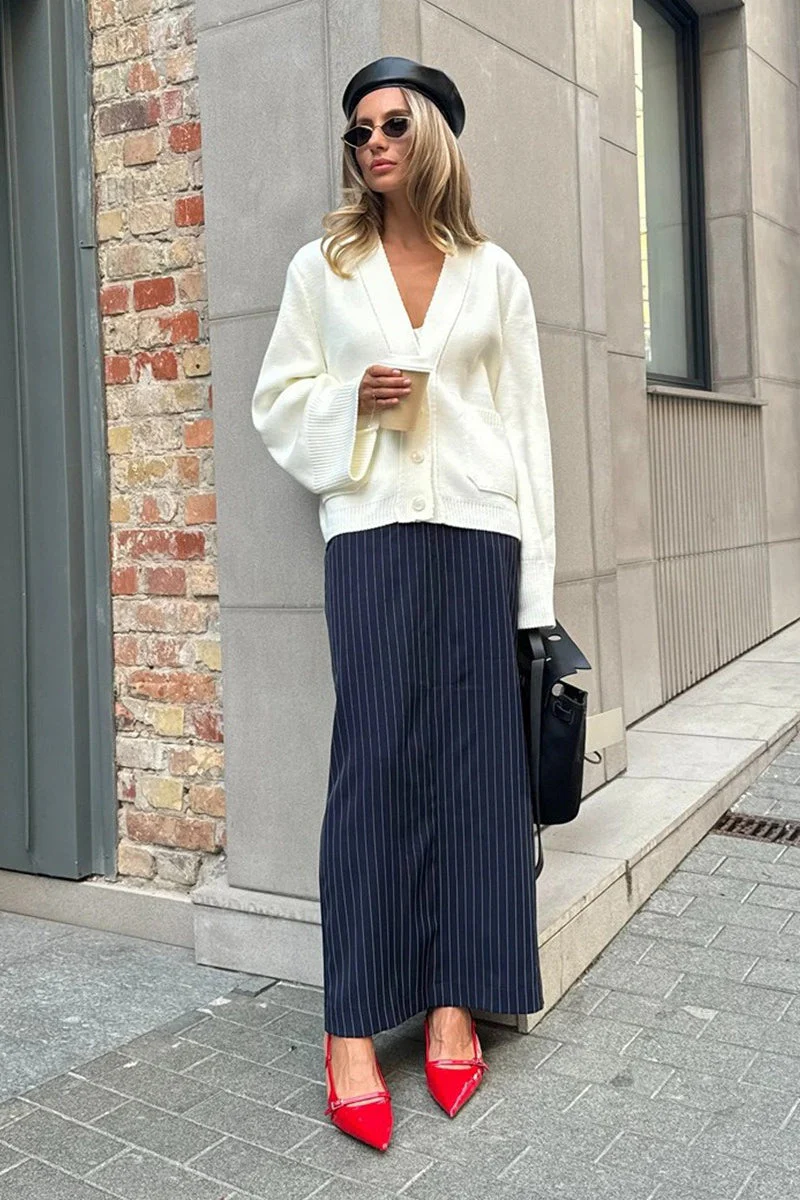 Vintage V Neck Loose Knit Cardigan Sweater - Image 5