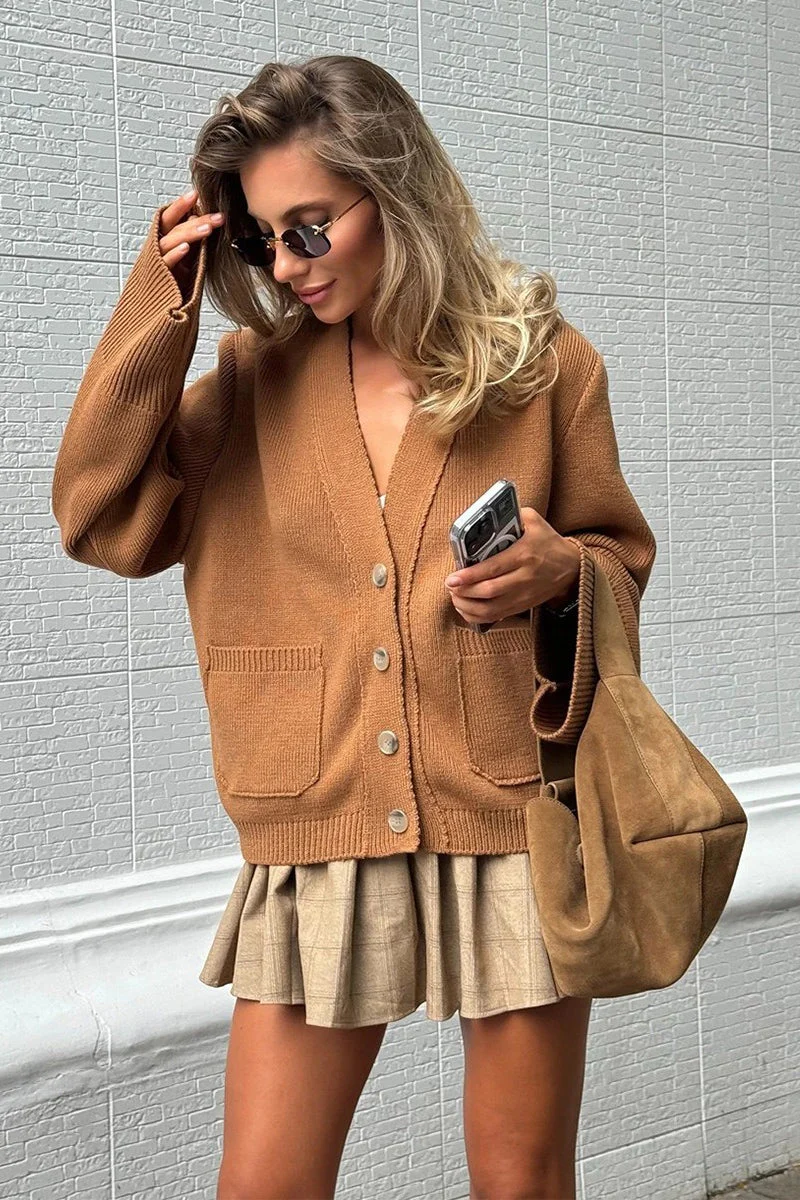 Vintage V Neck Loose Knit Cardigan Sweater - Image 8