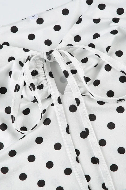 Polka Dot V-Neck Tie Waist Crop Top - Image 4