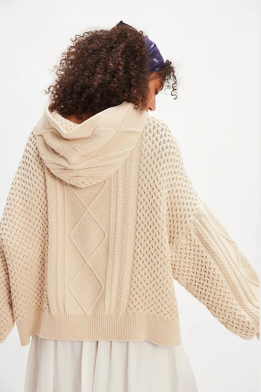 Vintage Casual Hooded Knit Sweater - Image 2