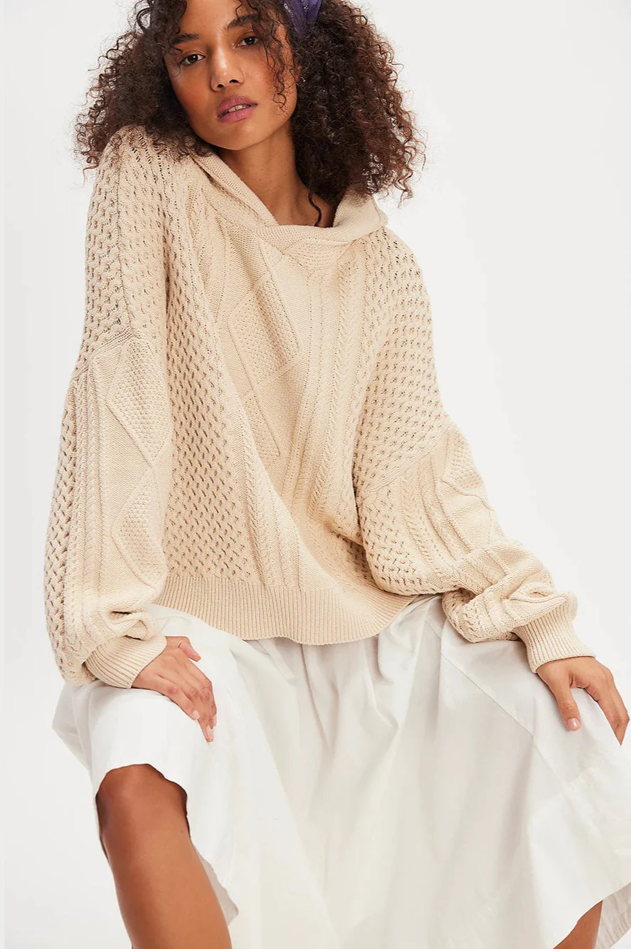 Vintage Casual Hooded Knit Sweater - Image 3