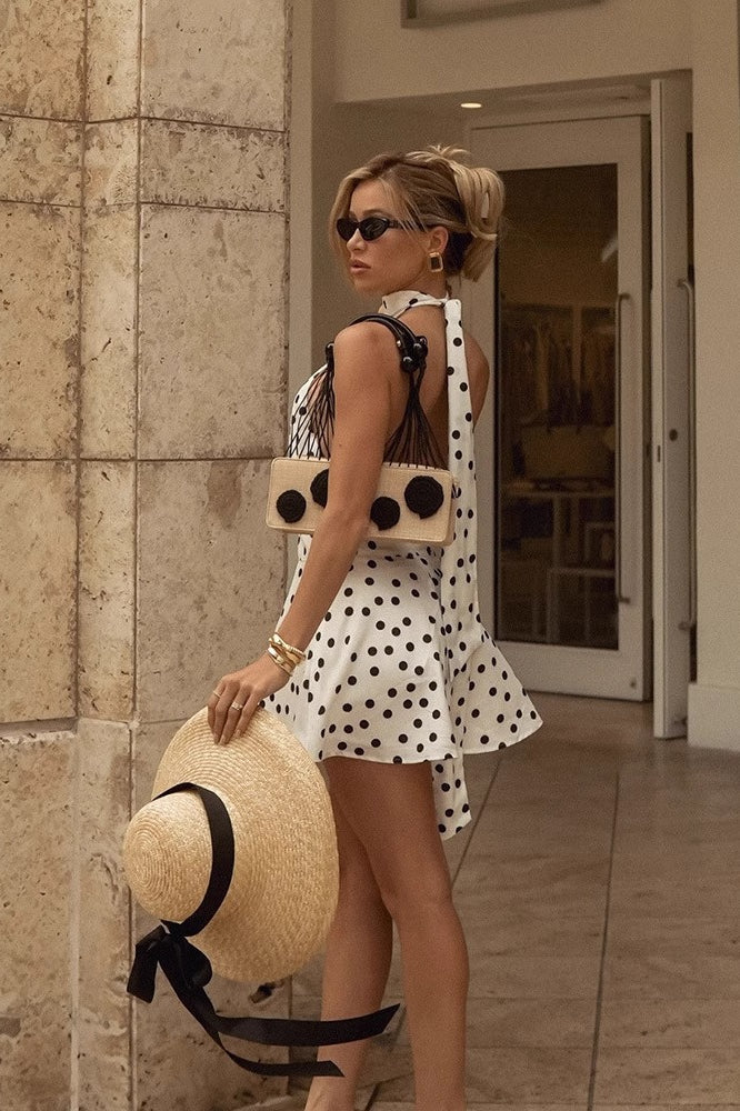 Polka Dot Halter Backless Tie Mini Dress - Image 4