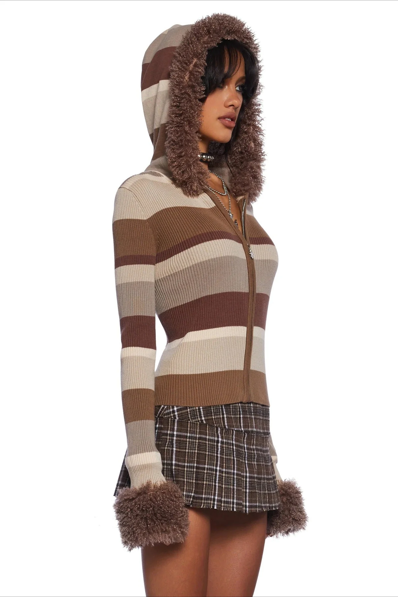 Vintage Fleece Hooded Knit Sweater - Image 3