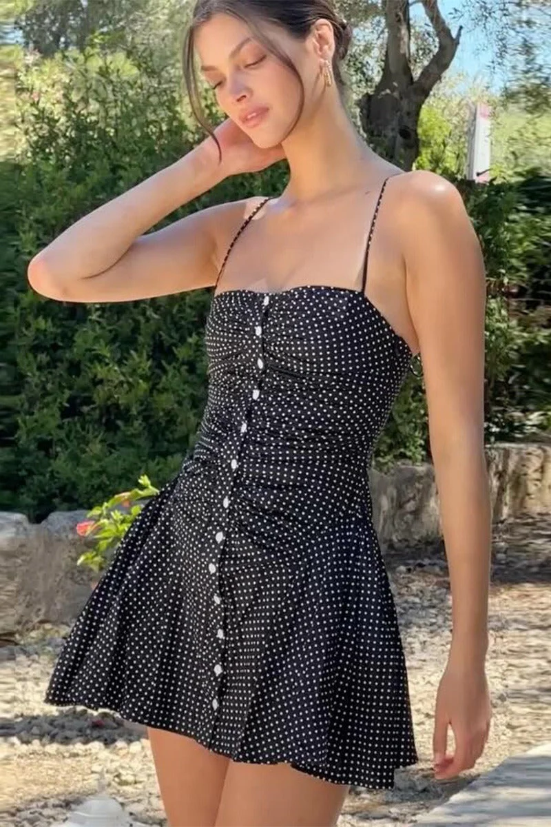 Ruched Backless Halter Polka Dot Mini Dress - Image 3