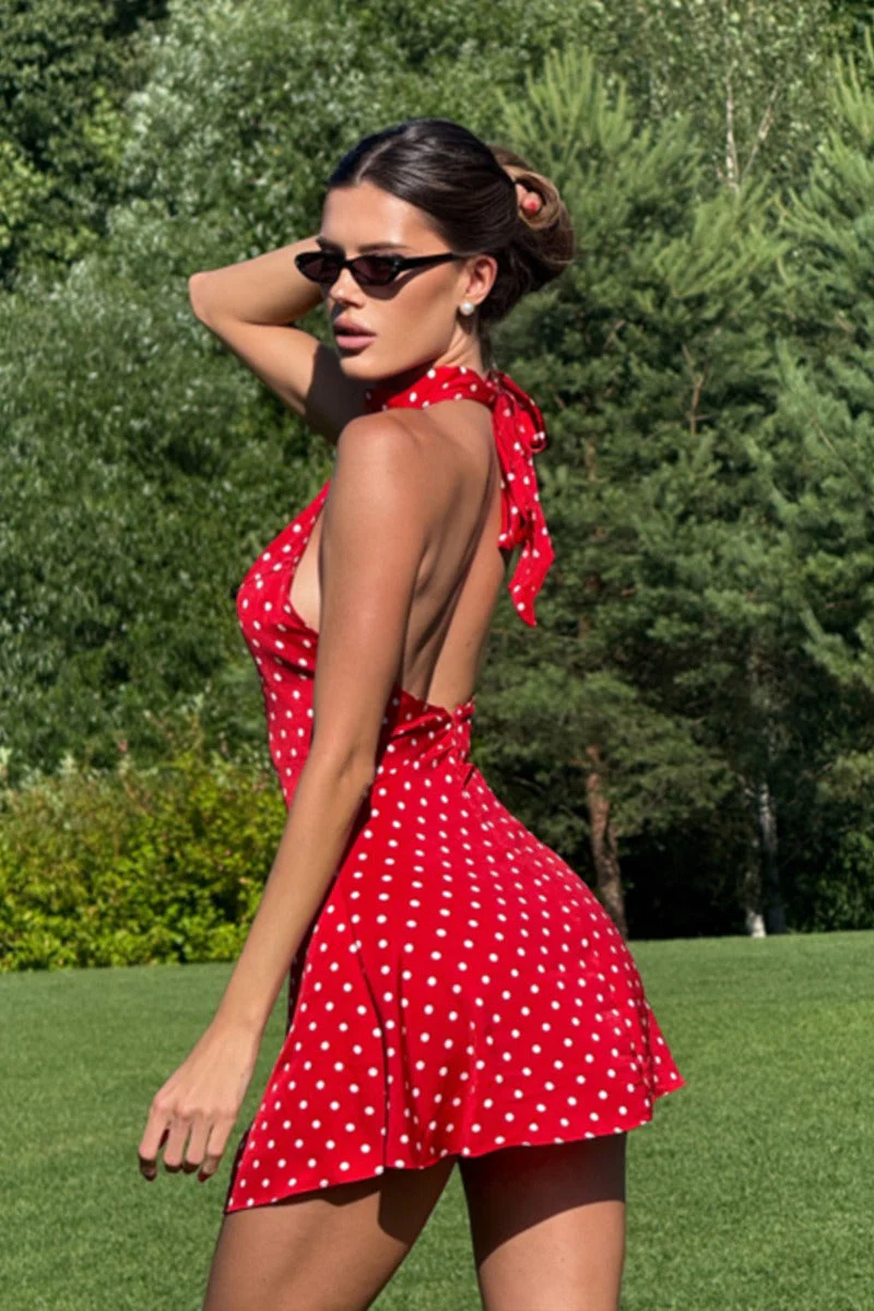 Polka Dot Fit-and-Flare Sleeveless Mini Dress - Image 2