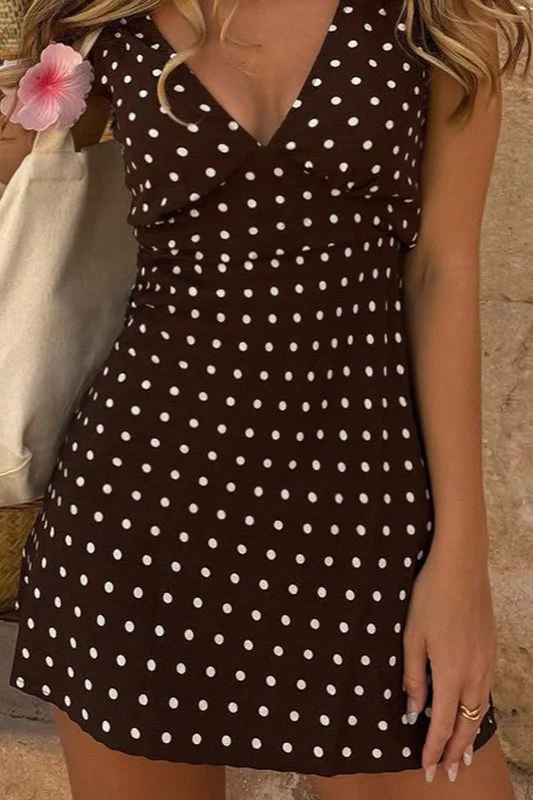 Polka Dot Color-Block V-Neck Bodycon Mini Dress - Image 2