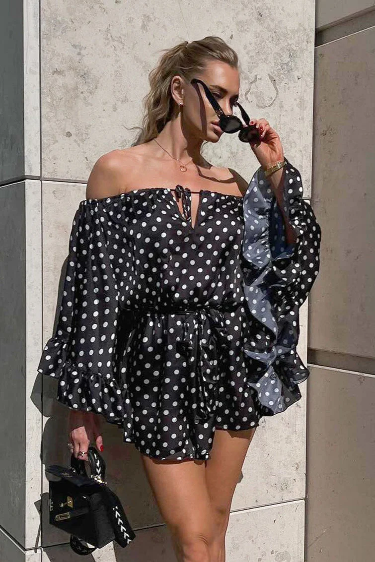 Polka Dot Off-Shoulder Ruffle Mini Dress - Image 2