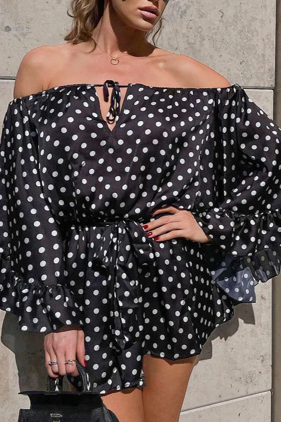Polka Dot Off-Shoulder Ruffle Mini Dress - Image 3
