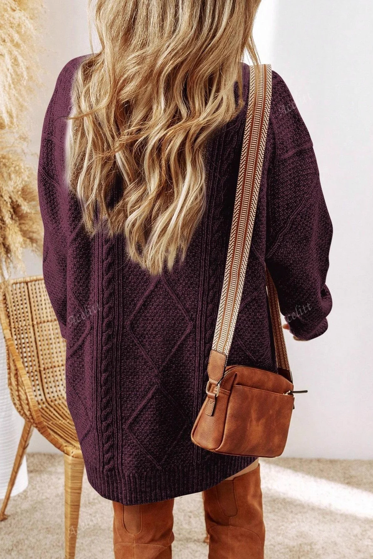 Vintage Textured Knit Midi Sweater - Image 2