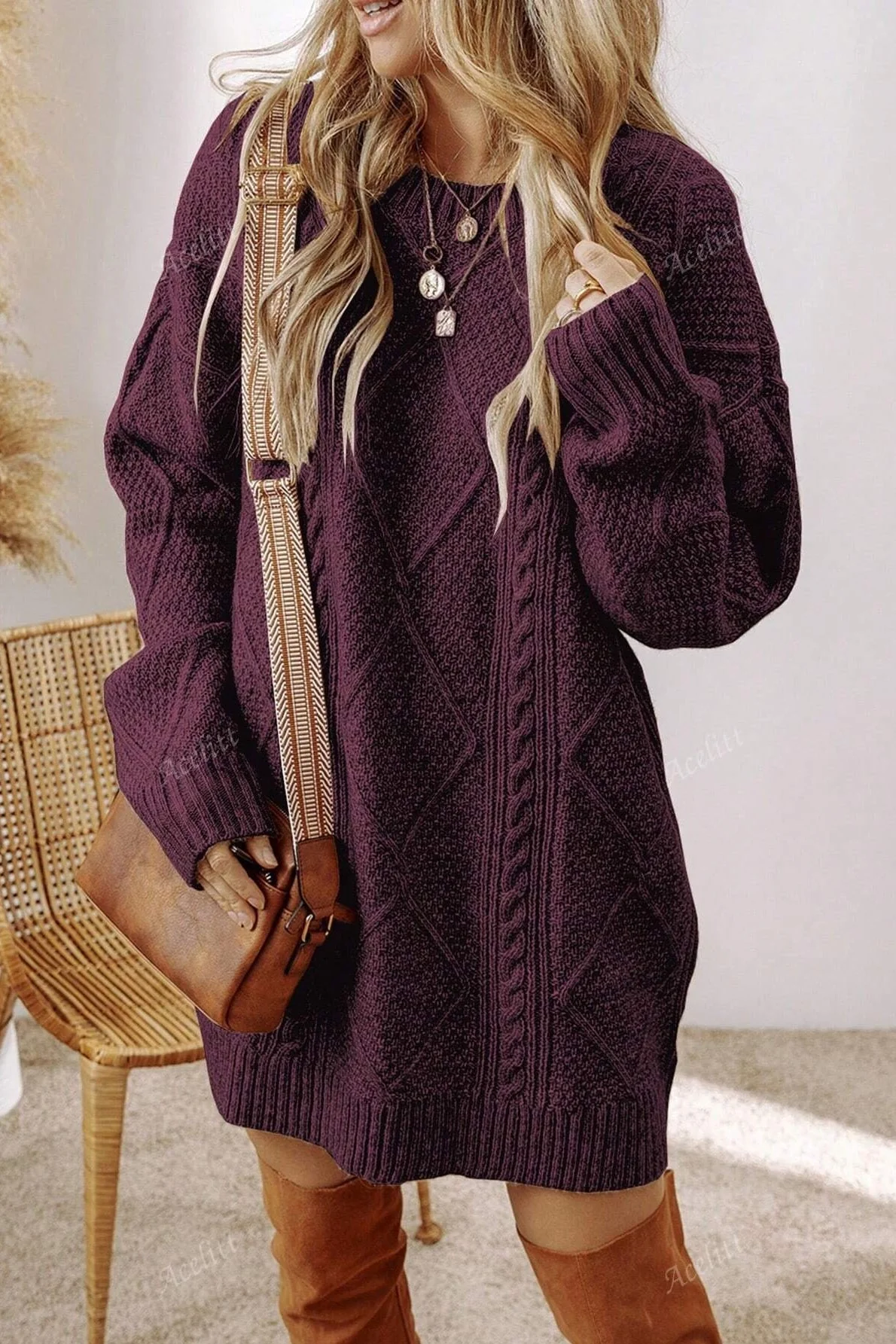 Vintage Textured Knit Midi Sweater - Image 3