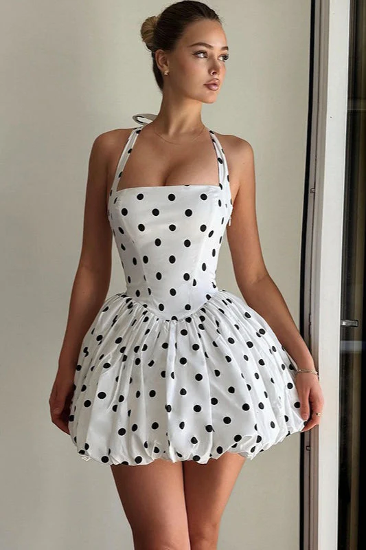 Sexy Polka Dot Halter Backless Mini Dress - Image 2