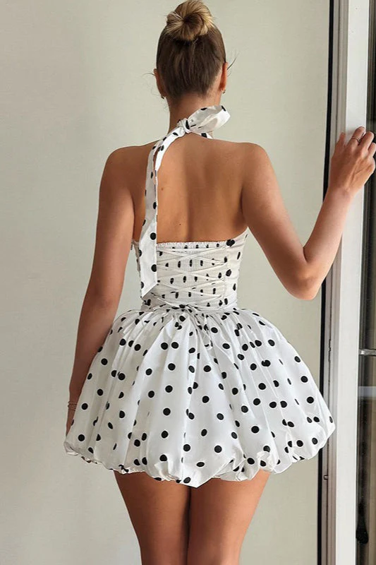 Sexy Polka Dot Halter Backless Mini Dress - Image 3