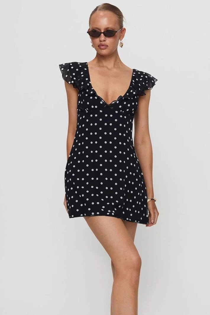 Polka Dot Mesh A-Line Mini Dress - Image 2