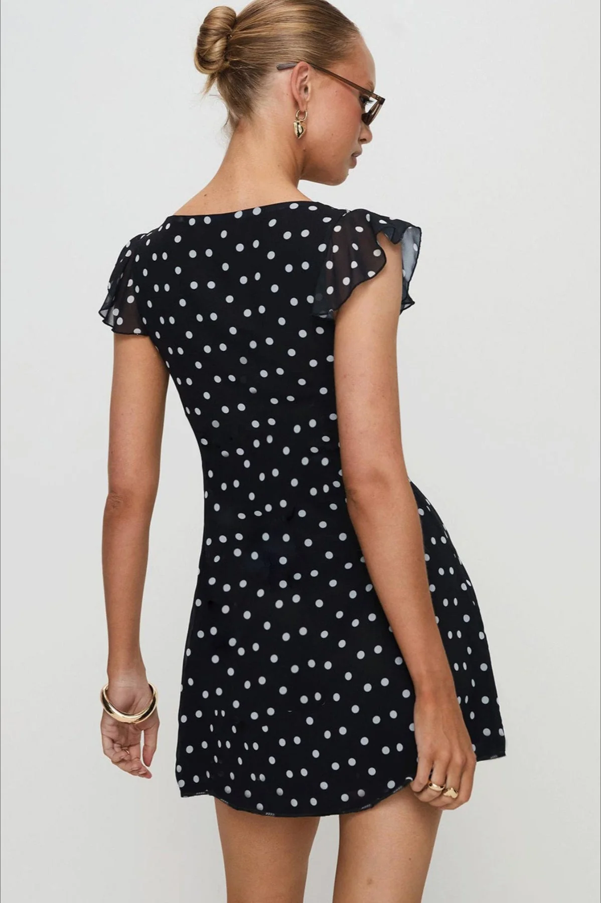 Polka Dot Mesh A-Line Mini Dress - Image 3