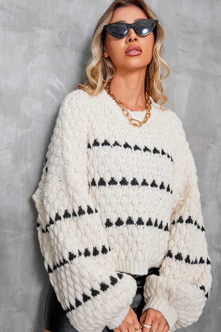 Vintage Striped Round Neck Knit Sweater - Image 2