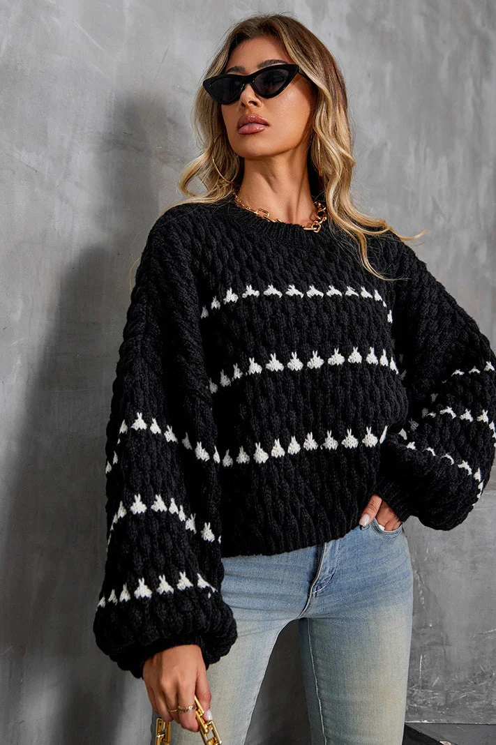 Vintage Striped Round Neck Knit Sweater - Image 3