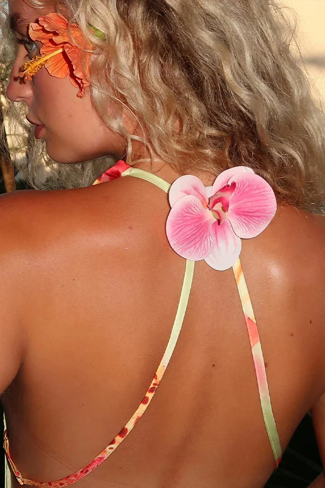 Backless Satin Halter Floral Dress - Image 5